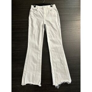 PAIGE Womens Claudine High Rise Flare Ankle Jeans Denim White Raw Hem Size 25